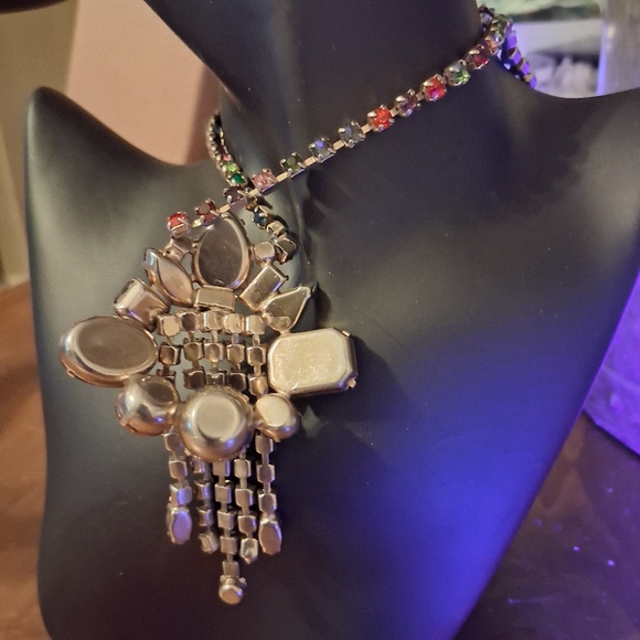 Vintage Art Deco Glass Multi Colored Statement Necklace With Uranium Glass - Picture 4 of 8